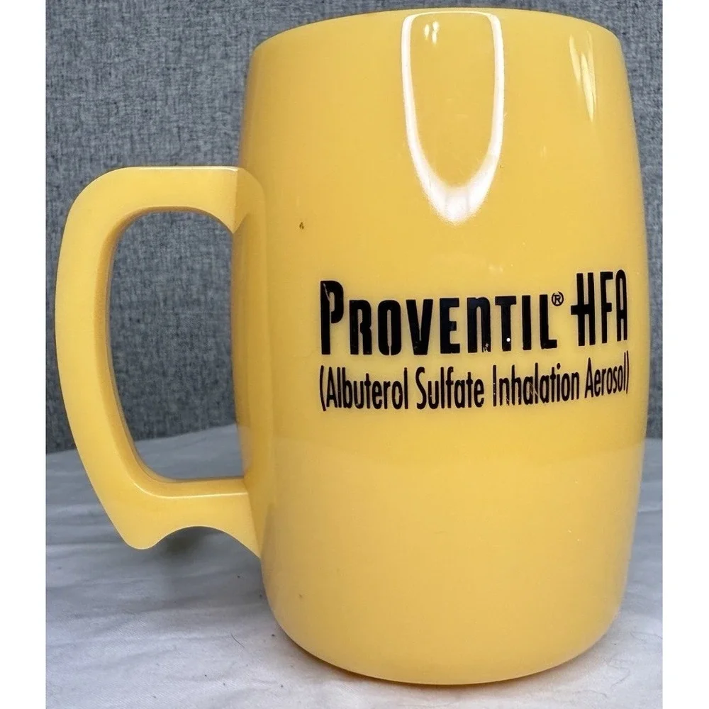 Proventil HFA Yellow Plastic Coffee Mug Pharmaceutical Rep‎ Made In USA